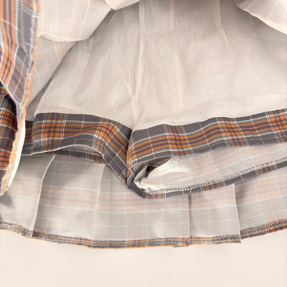 Plaid Pleated Mini Skirt‎ Gray Orange High Waist Preppy Schoolgirl Style - Picture 4 of 6